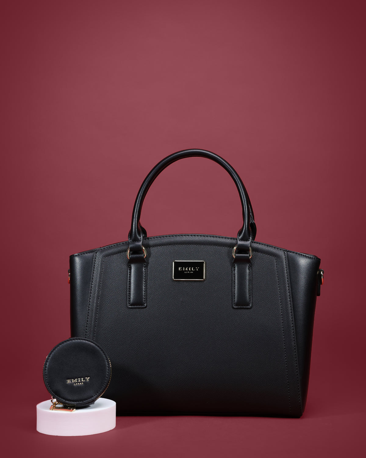 Dome satchel with tonal plaque and smooth side panels — Emily Loran PH