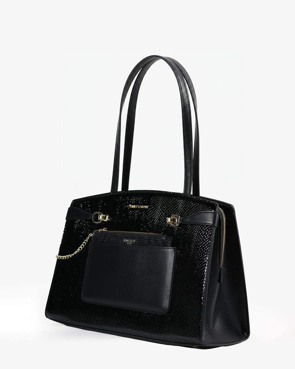 Isolde Tote — Belted Snake-Emboss Tote — Black colorway, catalogue image 2