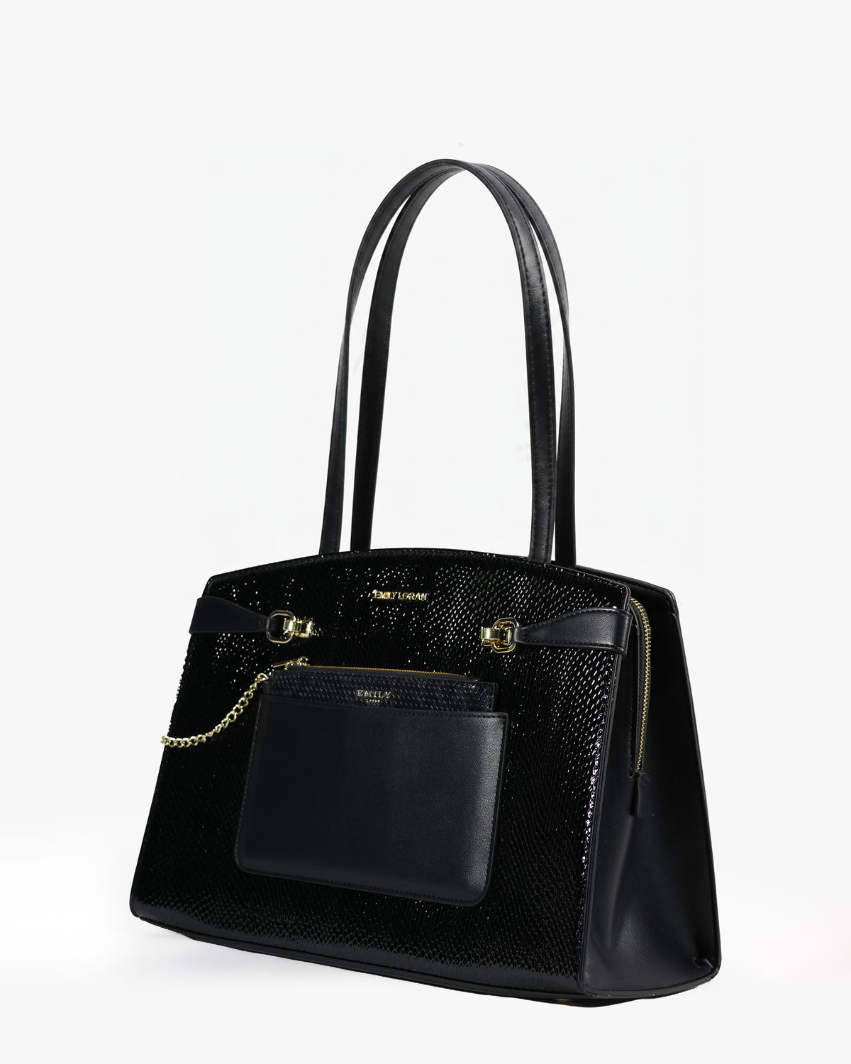 Isolde Tote — Belted Snake-Emboss Tote — Black colorway, catalogue image 2