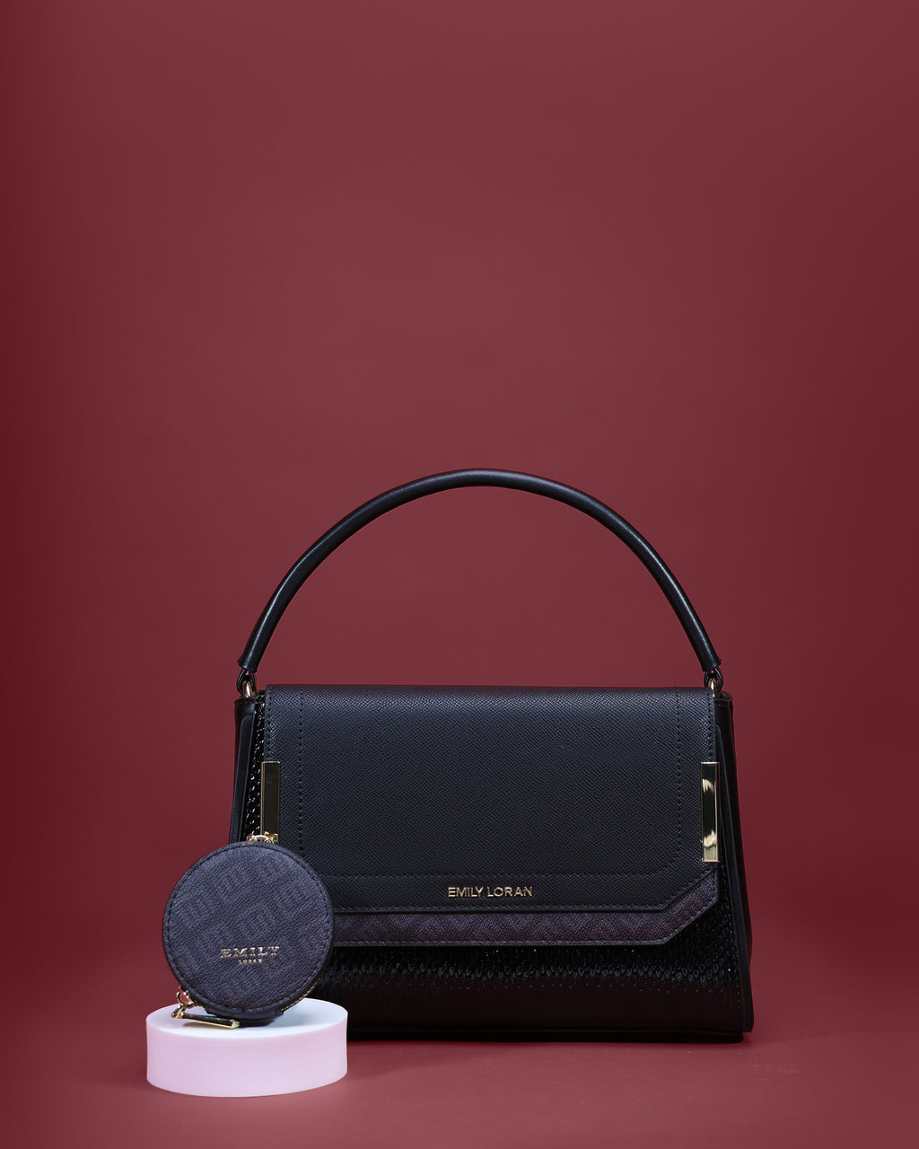 Flap shoulder bag with glossy croc-embossed side panel and rolled top handle — Emily Loran PH
