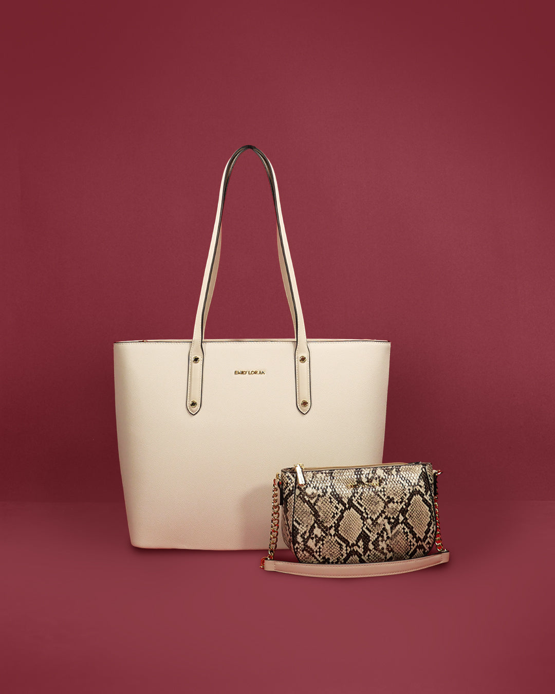 Saffiano-look shopper tote with snake-print pouch that converts to a mini crossbody — Emily Loran PH