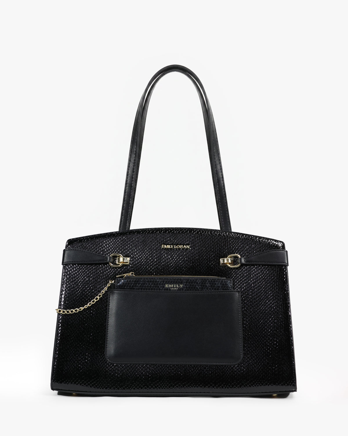 Isolde Tote — Belted Snake-Emboss Tote — Black colorway, catalogue image 1