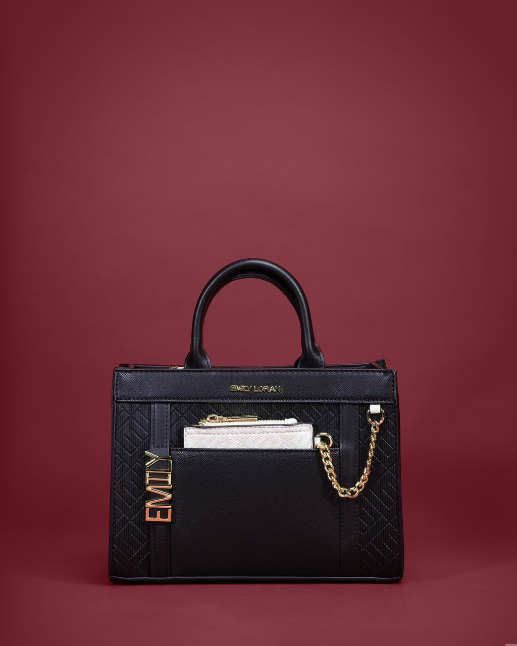Structured shopper tote with quilted side panels and chained card pouch — Emily Loran PH