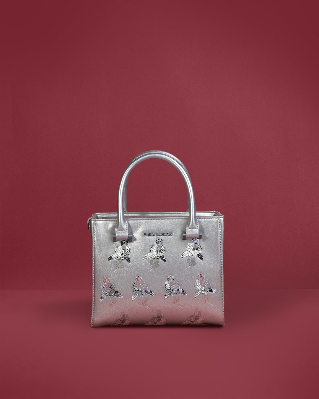 Mini top-handle evening tote with sequin flower appliqués — Emily Loran PH