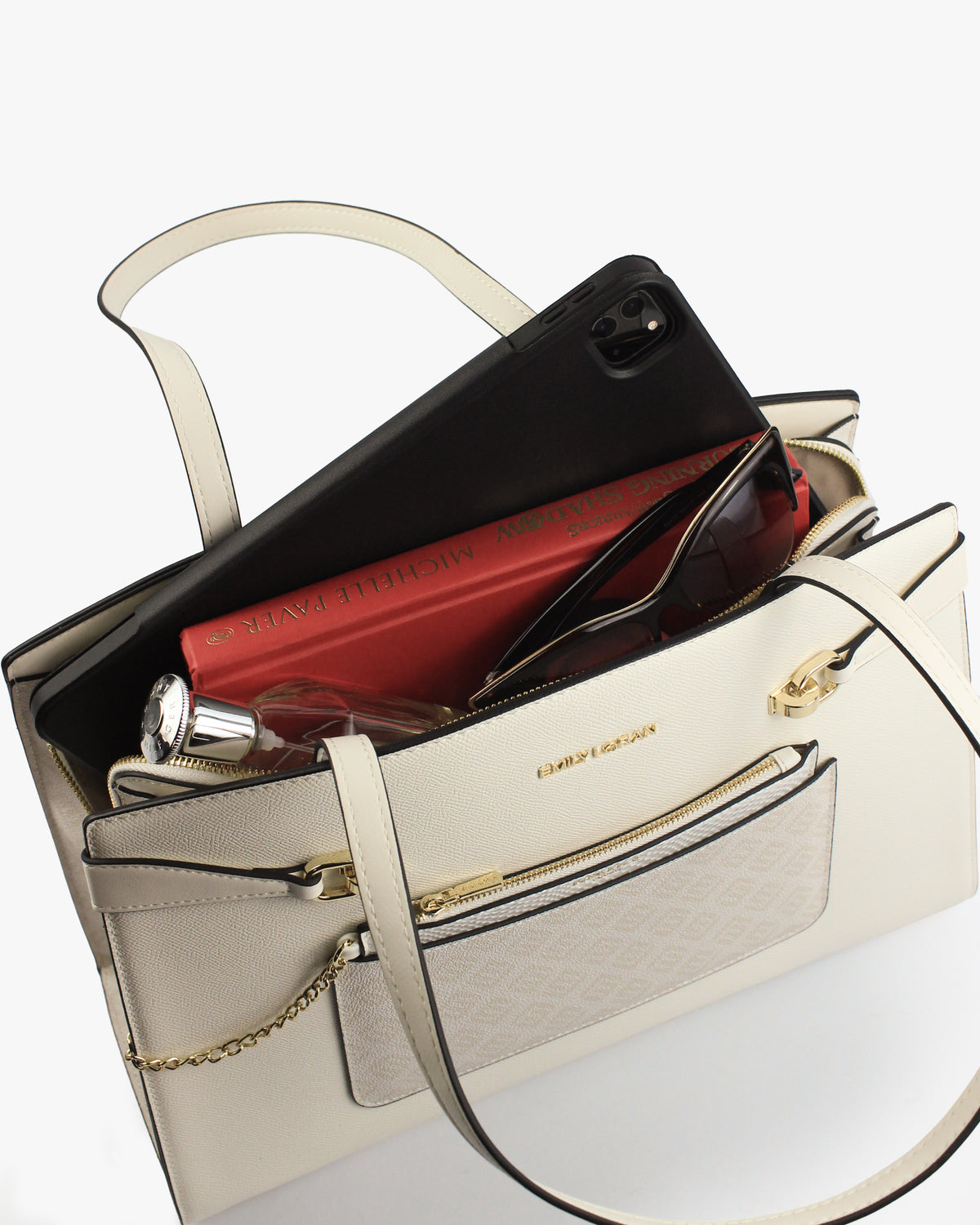 Isolde Tote — Belted Snake-Emboss Tote — White colorway, catalogue image 5