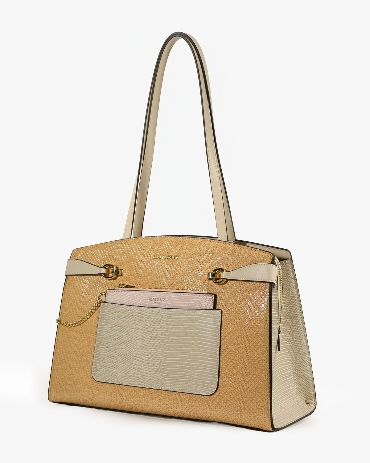 Isolde Tote — Belted Snake-Emboss Tote — Yellow colorway, catalogue image 2