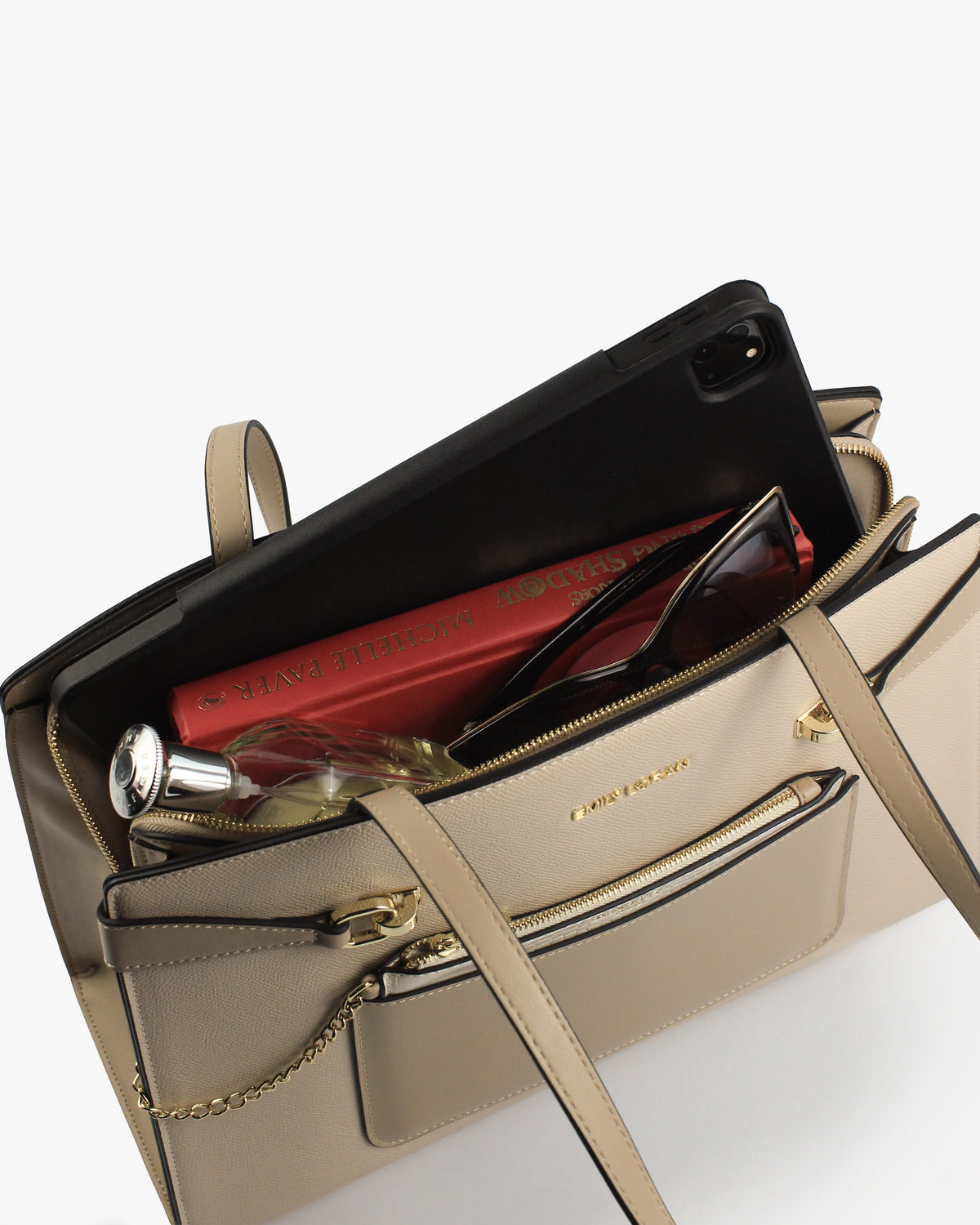 Isolde Tote — Belted Snake-Emboss Tote — Beige colorway, catalogue image 5